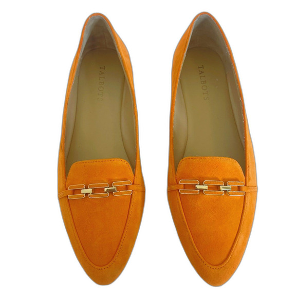 Talbots Shoes - Talbots Francesca Link Suede Driving Flats Orange Pointed Toe Size 8.5